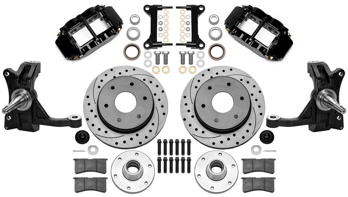 71-87 CHEVY C10 FRONT DISC BRAKE KIT & WIL IRON DROP SPINDLES,6-LUG 12" DRILL,BK