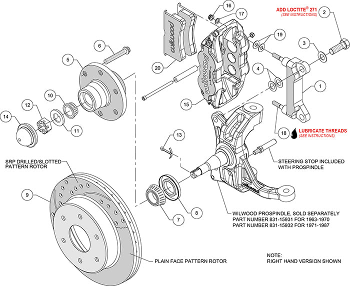 63-87 CHEVY C10 FRONT DISC BRAKE KIT FOR WIL IRON SPINDLES,6-LUG,12" ROTORS,RED