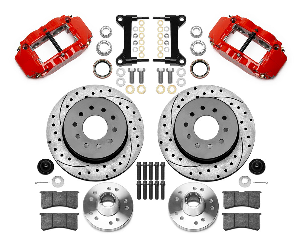 88-99 CHEVY C1500 FRONT DISC BRAKE KIT FOR WILWOOD DROP SPINDLES,12" DRILLED,RED