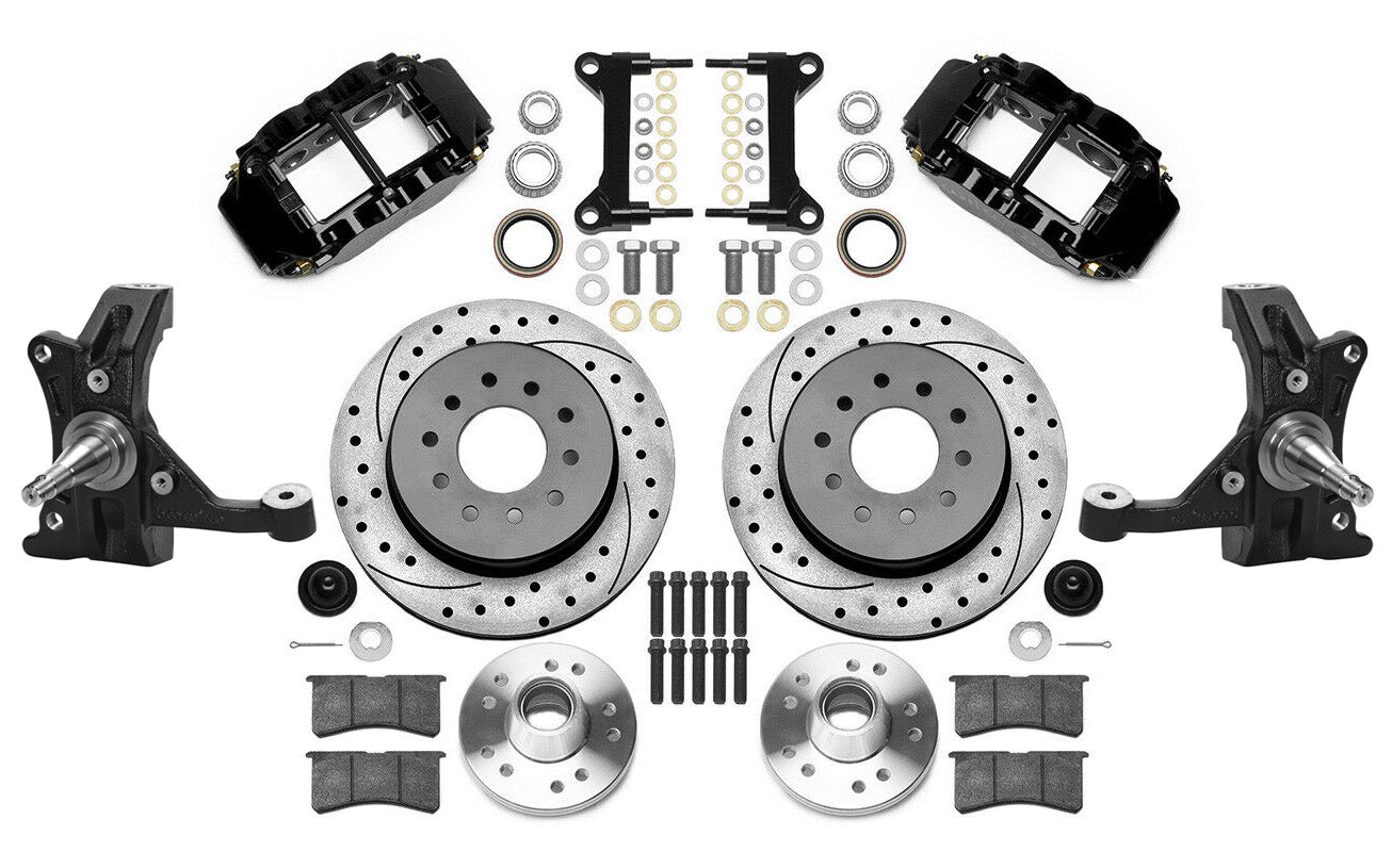 88-99 CHEVY C1500 FRONT DISC BRAKE KIT & WILWOOD DROP SPINDLES,12" DRILLED,BLACK