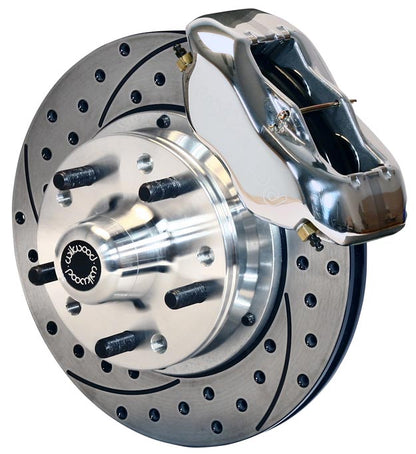 64-74 GM FRONT DISC BRAKE KIT,11" DRILLED ROTORS,4 PISTON DYNALITE POLISHED CAL.