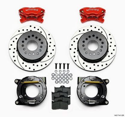 64-72 GM A FULL DISC BRAKE KIT,STOCK SPINDLES,ARMS,6 PIS. FRONT,12" DRILLED,RED