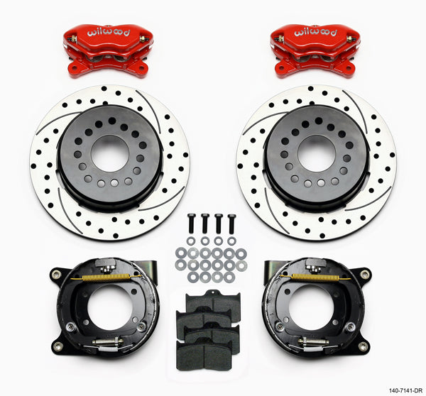 67-69 GM F-BODY FULL DISC BRAKE KIT & STOCK SPINDLES & ARMS,12" DRILLED,RED
