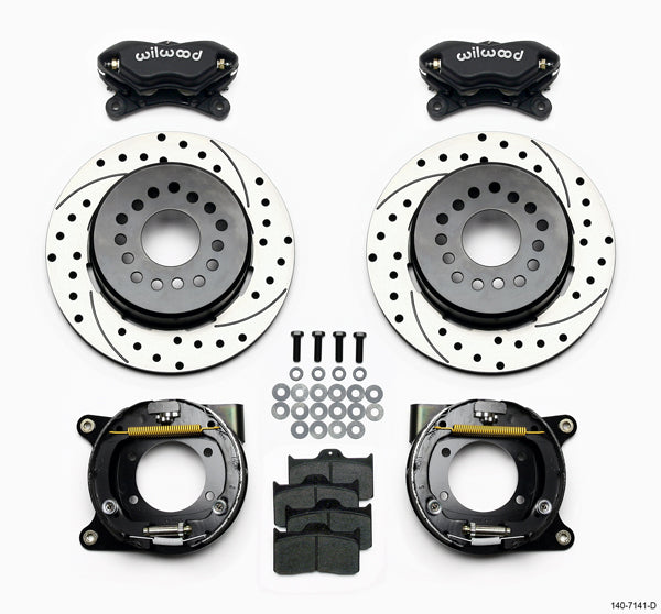 64-74 GM DISC BRAKE KIT,FRONT & REAR WITH LINES,12.19" DRILLED ROTORS,BLACK CAL.