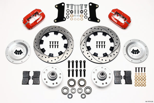 64-74 GM DISC BRAKE KIT,FRONT & REAR WITH LINES,12.19" DRILLED ROTORS,RED CAL.