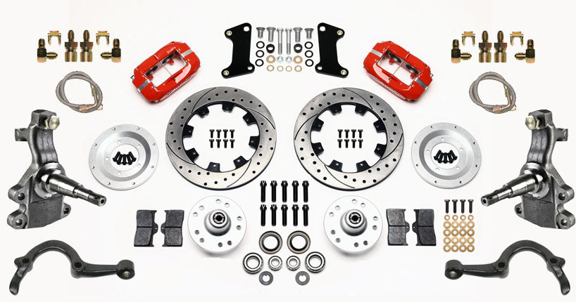 64-72 GM A-BODY FULL DISC BRAKE KIT & 2" DROP SPINDLES & ARMS,12" DRILLED,RED