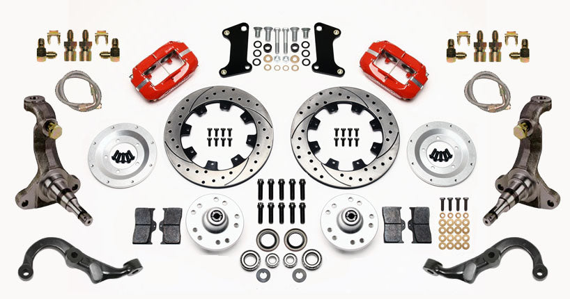 67-69 GM F-BODY FULL DISC BRAKE KIT & STOCK SPINDLES & ARMS,12" DRILLED,RED
