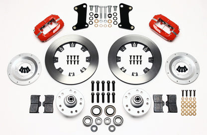 64-74 GM DISC BRAKE KIT,FRONT & REAR WITH LINES,12.19" ROTORS,RED CALIPERS