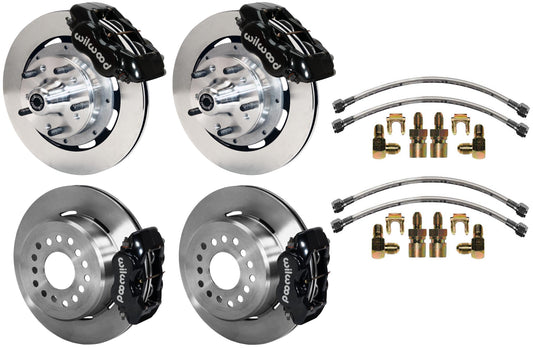 64-74 GM DISC BRAKE KIT,FRONT & REAR WITH LINES,12.19" ROTORS,BLACK CALIPERS