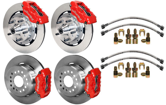 64-74 GM DISC BRAKE KIT,FRONT & REAR WITH LINES,12.19" ROTORS,RED CALIPERS