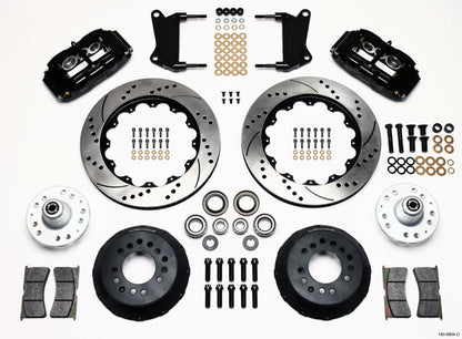 64-74 GM DISC BRAKE KIT,FRONT 14" & REAR 13" DRILLED ROTORS WITH LINES,BLACK CAL