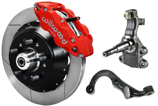 67-69 GM F-BODY FRONT DISC BRAKE KIT & 2" DROP SPINDLES & ARMS,14" ROTORS,RED