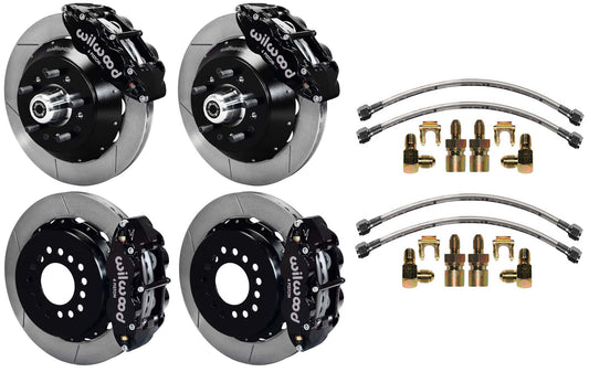 64-74 GM DISC BRAKE KIT,FRONT 14" & REAR 13" ROTORS WITH LINES,BLACK CALIPERS