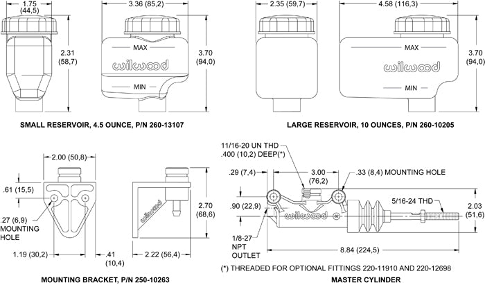 MASTER CYLINDER KIT,REMOTE,SIDE MOUNT,3/4"